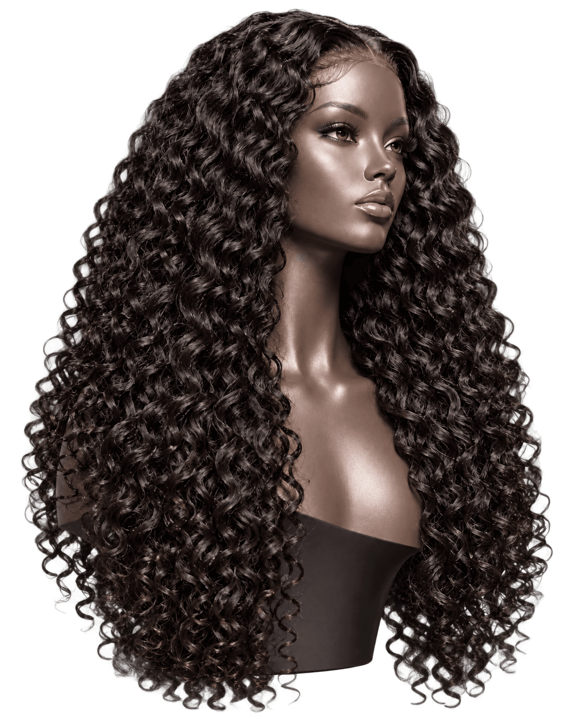 Curly bundles hair texture on an editorial mannequin