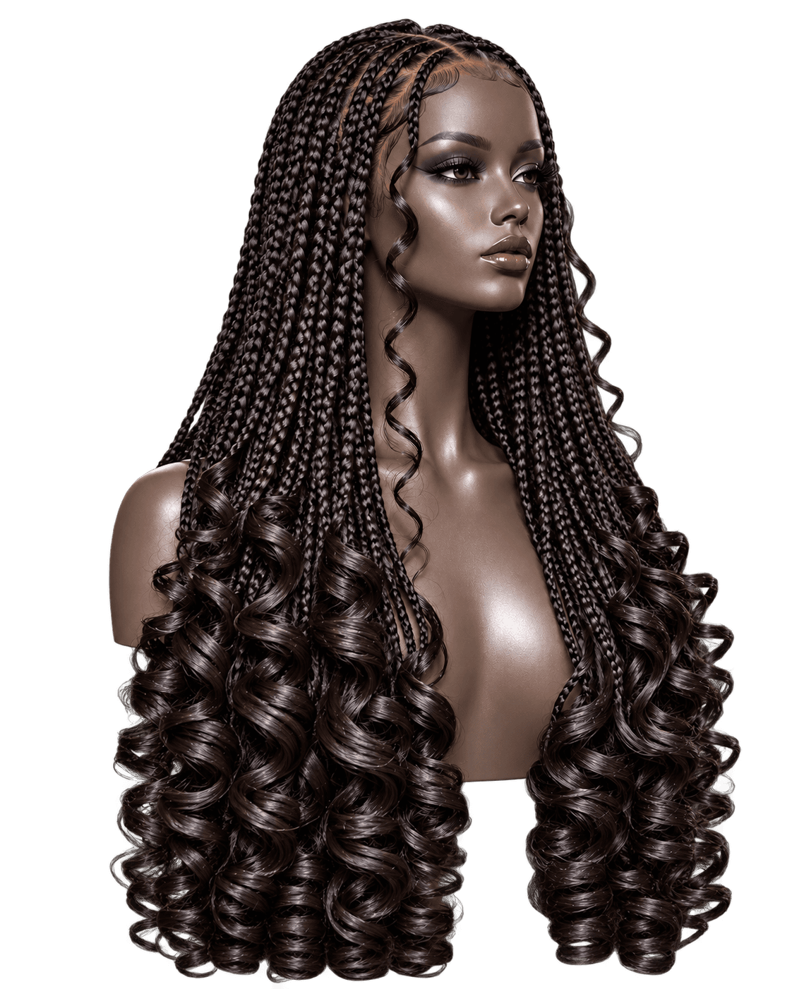 French curls hair texture on an editorial mannequin